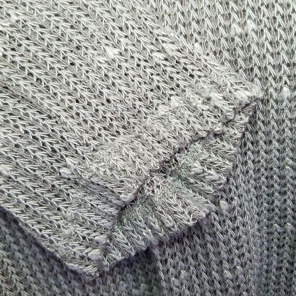 SJS Open Knit Lightweight Moss Green 3/4 Sleeve Cropped Drawstring Hoodie Shirt - Picture 5 of 7